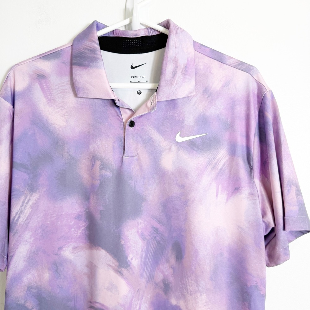 Nike Tour Golf Polo Shirt Mens Medium Purple Abstract Brushstroke Dri-FIT